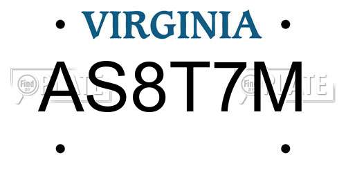 AS8T7M Virginia License Plate