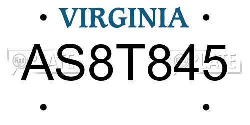 AS8T845 Virginia License Plate