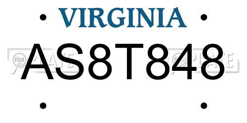 AS8T848 Virginia License Plate