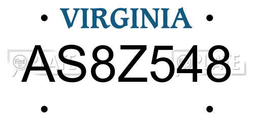 AS8Z548 Virginia License Plate