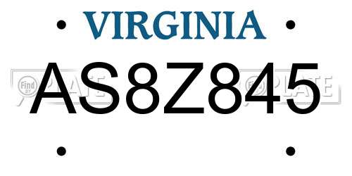 AS8Z845 Virginia License Plate