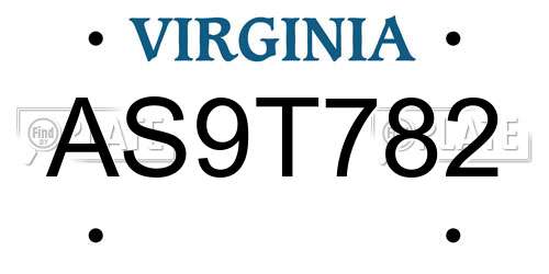 AS9T782 Virginia License Plate