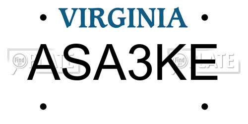 ASA3KE Virginia License Plate