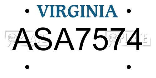 ASA7574 Virginia License Plate