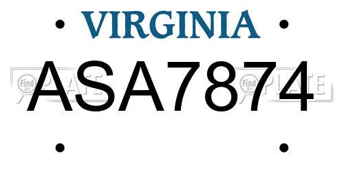 ASA7874 Virginia License Plate