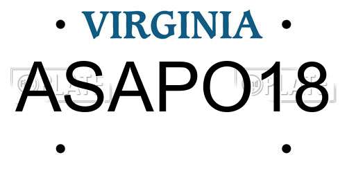 ASAPO18 Virginia License Plate