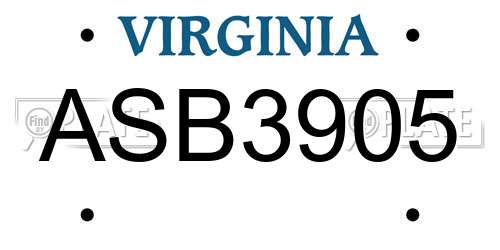 ASB3905 Virginia License Plate