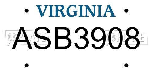 ASB3908 Virginia License Plate