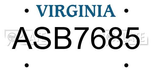 ASB7685 Virginia License Plate