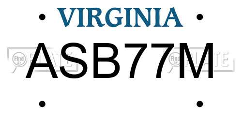 ASB77M Virginia License Plate