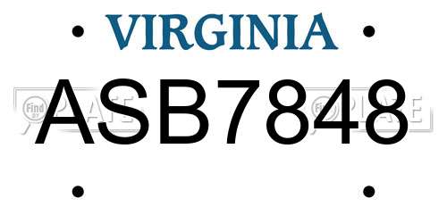 ASB7848 Virginia License Plate