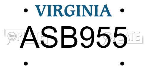 ASB955 Virginia License Plate