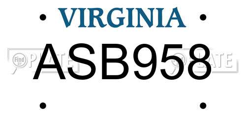 ASB958 Virginia License Plate