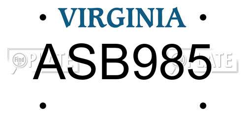 ASB985 Virginia License Plate