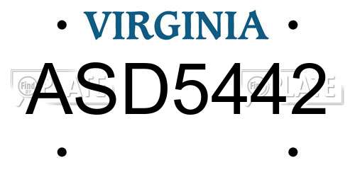 ASD5442 Virginia License Plate