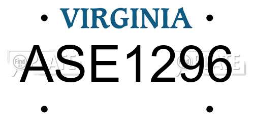ASE1296 Virginia License Plate