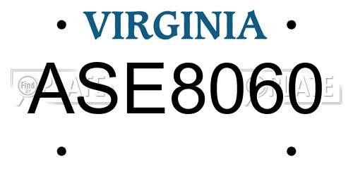 ASE8060 Virginia License Plate