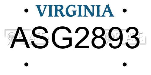 ASG2893 Virginia License Plate