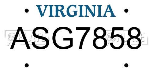 ASG7858 Virginia License Plate