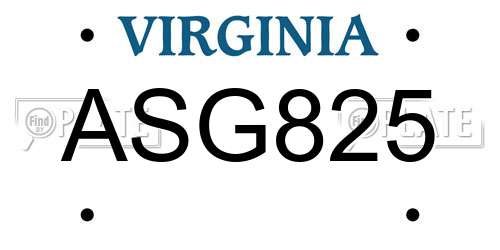 ASG825 Virginia License Plate