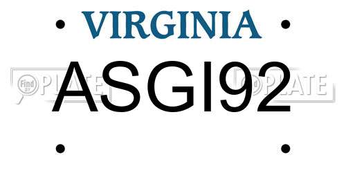 ASGI92 Virginia License Plate
