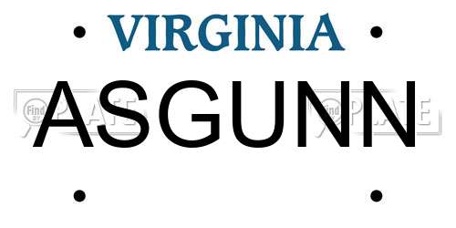 ASGUNN Virginia License Plate