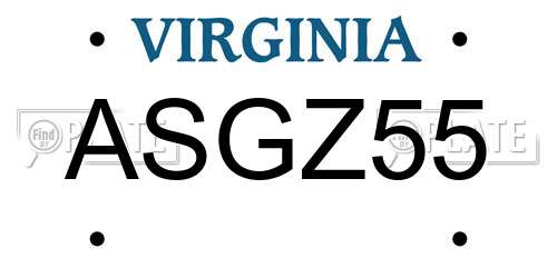 ASGZ55 Virginia License Plate