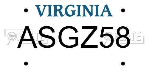 ASGZ58 Virginia License Plate