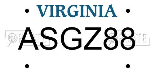 ASGZ88 Virginia License Plate