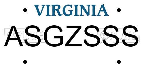 ASGZSSS Virginia License Plate
