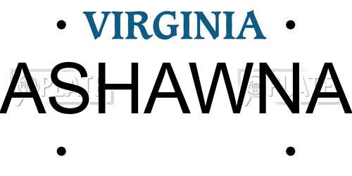 ASHAWNA Virginia License Plate
