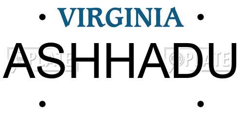 ASHHADU Virginia License Plate