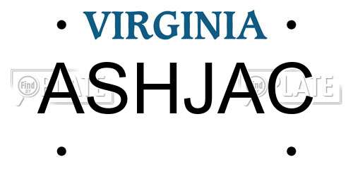 ASHJAC Virginia License Plate