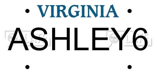ASHLEY6 Virginia License Plate