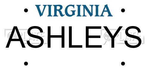 ASHLEYS Virginia License Plate