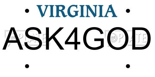 ASK4GOD Virginia License Plate