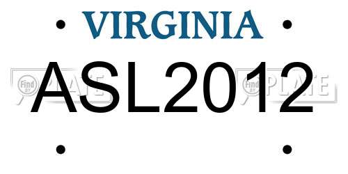 ASL2012 Virginia License Plate