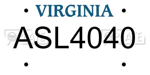 ASL4040 Virginia License Plate