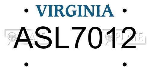 ASL7012 Virginia License Plate