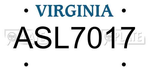 ASL7017 Virginia License Plate
