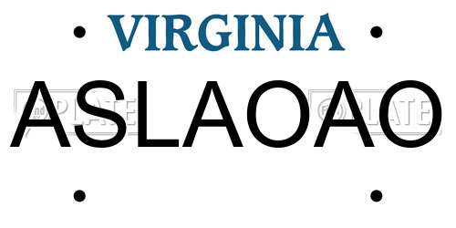 ASLAOAO Virginia License Plate