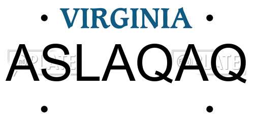 ASLAQAQ Virginia License Plate