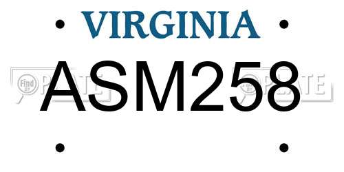 ASM258 Virginia License Plate