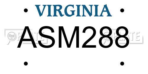 ASM288 Virginia License Plate