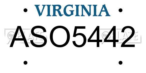 ASO5442 Virginia License Plate