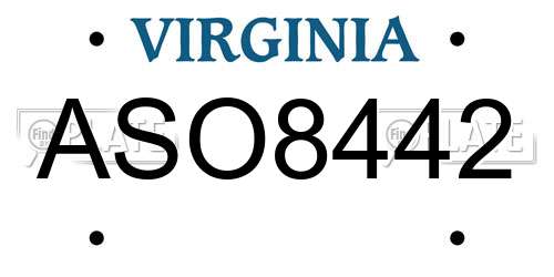 ASO8442 Virginia License Plate