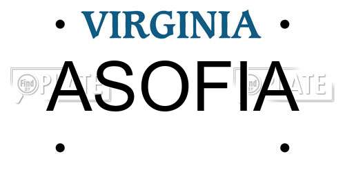 ASOFIA Virginia License Plate