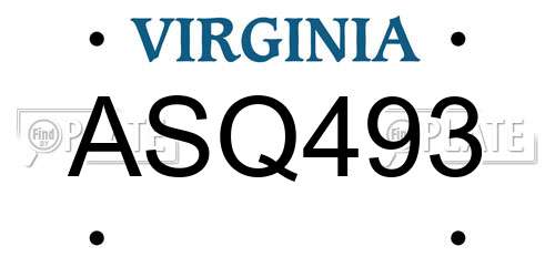 ASQ493 Virginia License Plate