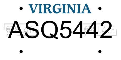 ASQ5442 Virginia License Plate