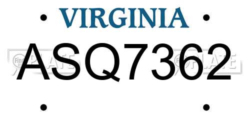 ASQ7362 Virginia License Plate
